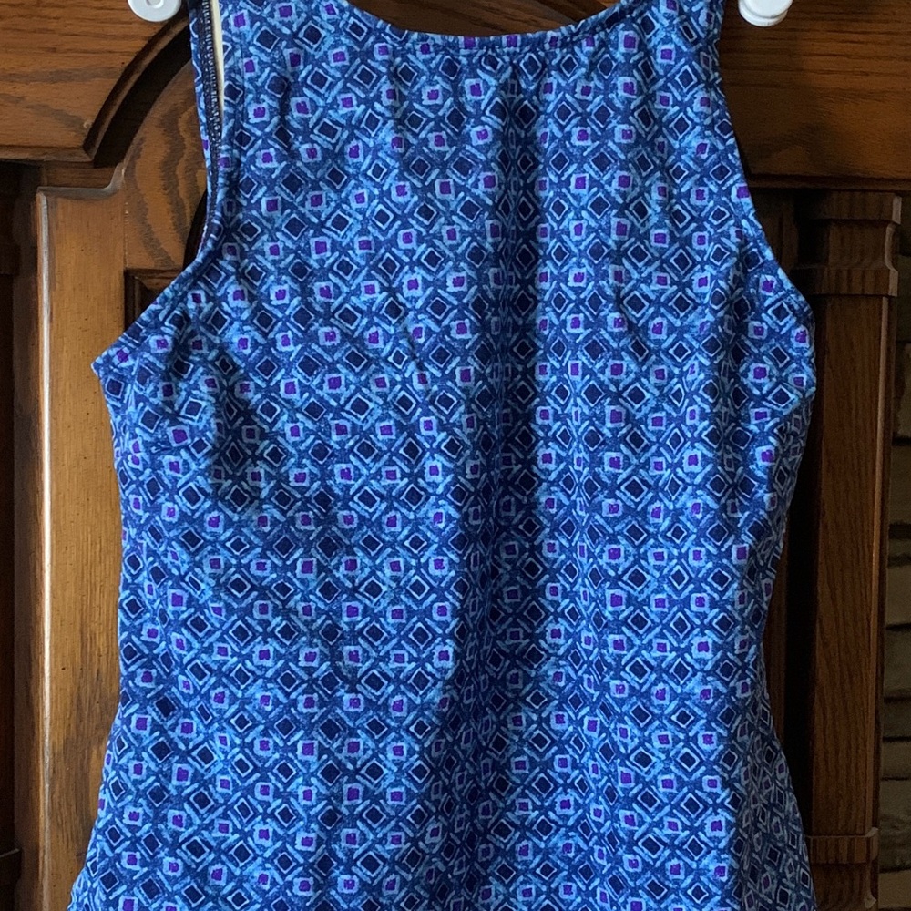 Blue Geometric Patterned Women's Tankini Swimsuit